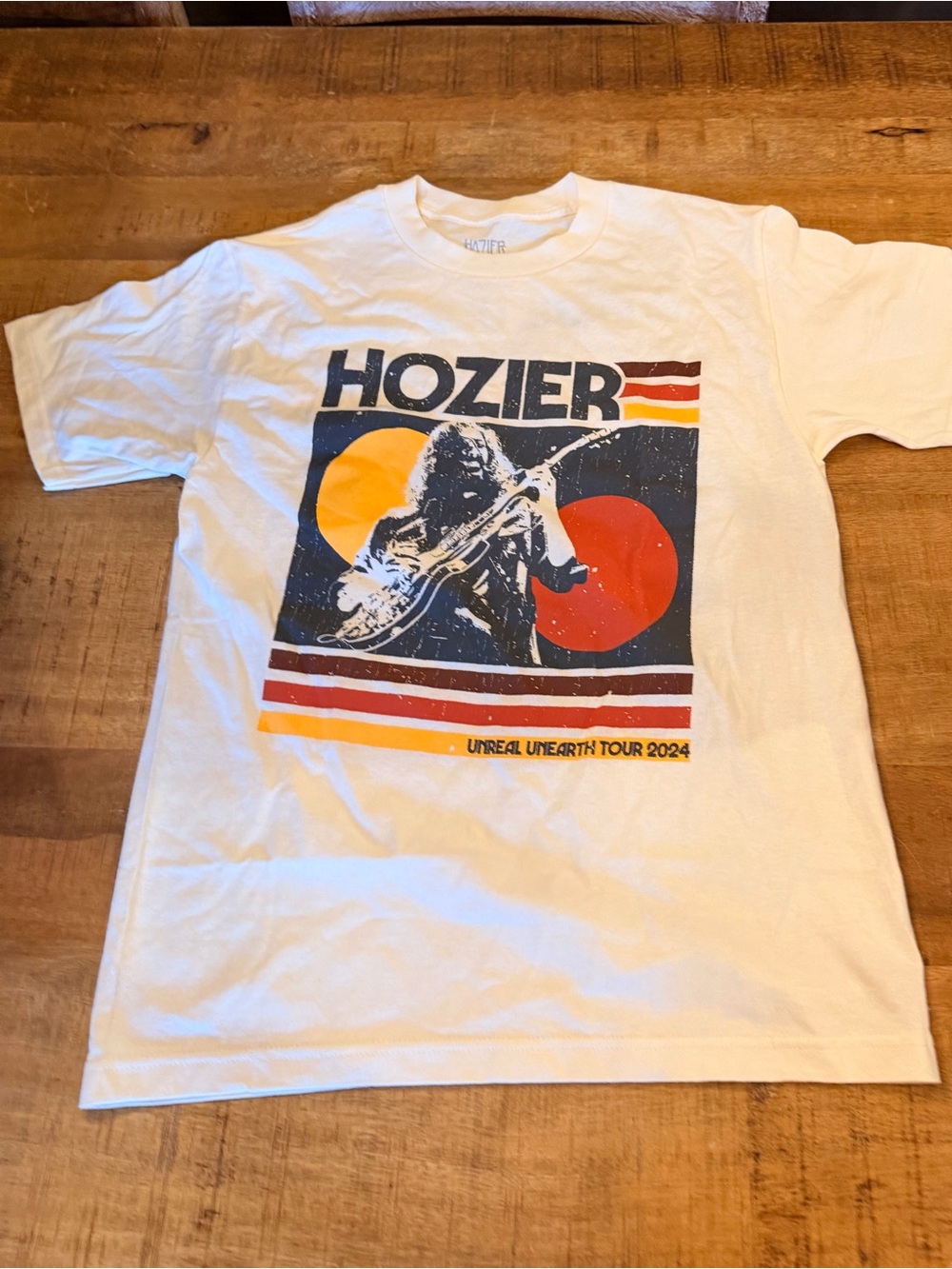 Hozier 'Unreal Unearth Tour 2024' Graphic Tee - White Red Yellow Accents medium